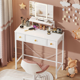 HIGDBFE vanity desk front view in white, compact footprint ideal for small spaces