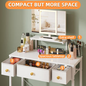 HIGDBFE vanity desk mirror-lit close-up with LED lighting for precise makeup