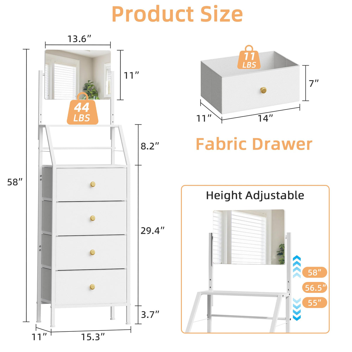 HIGDBFE scratch-resistant wood top on a compact vanity dresser