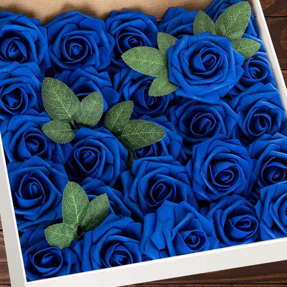 Higfra royal blue roses bouquet with lifelike petals for elegant centerpieces.