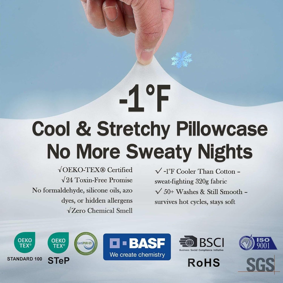 HighBeds cooling pillowcase maintains cool skin-friendly surface all night.
