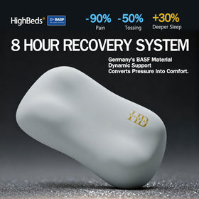 HighBeds memory-foam-core closeup displaying adaptive support and material texture.