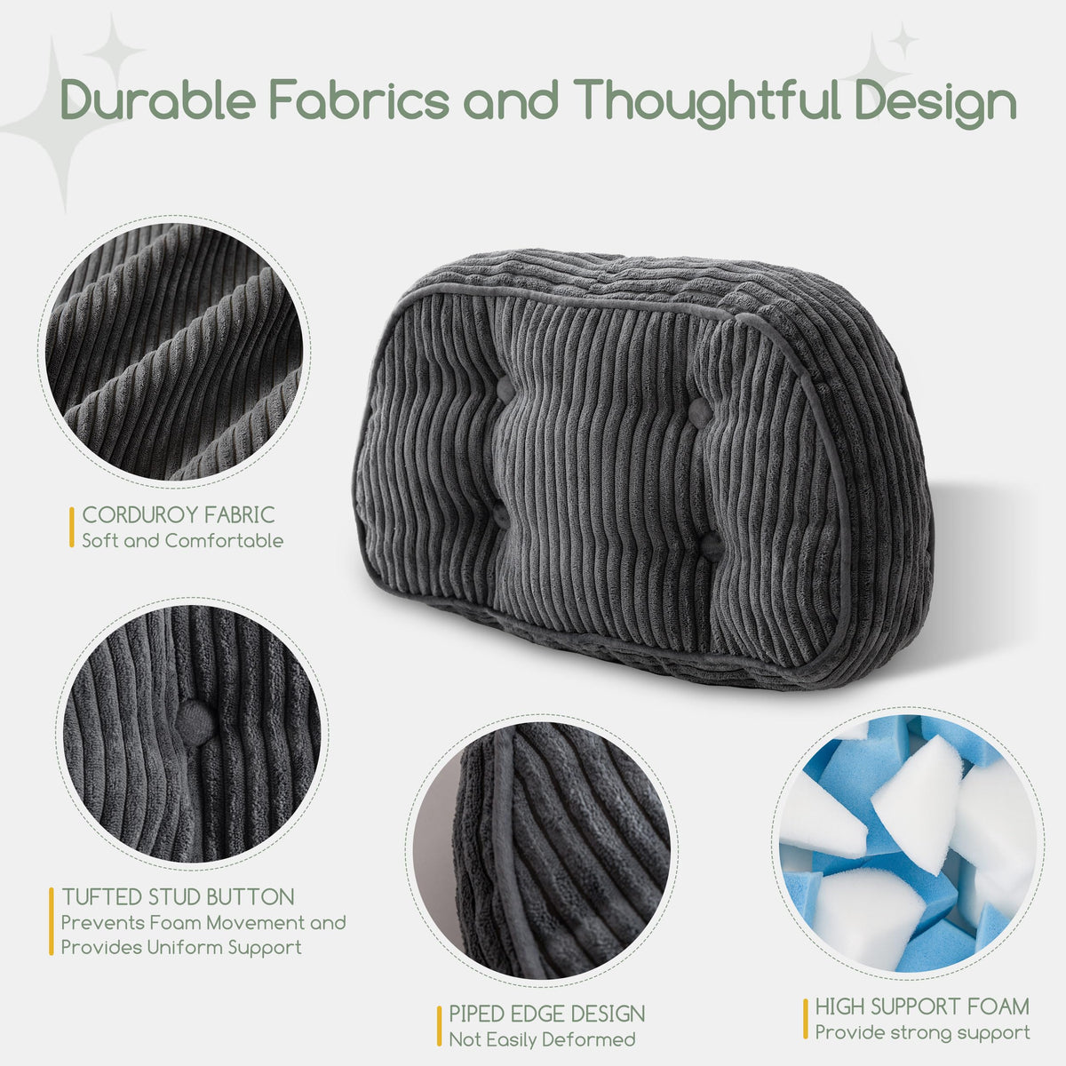 HIGOGOGO backrest cushion highlights ergonomic curve supporting the spine.