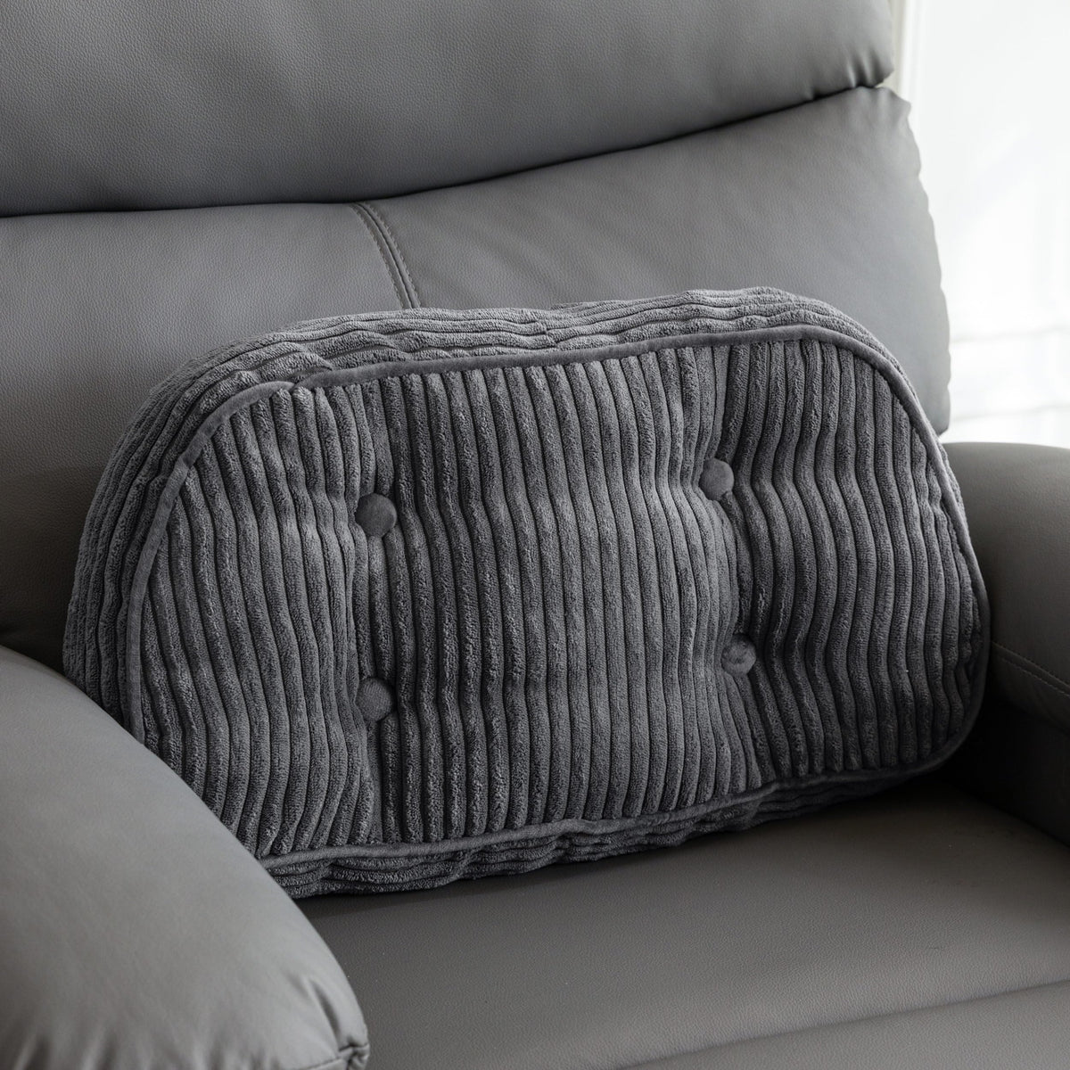 HIGOGOGO lumbar support pillow on recliner side view for lasting comfort.