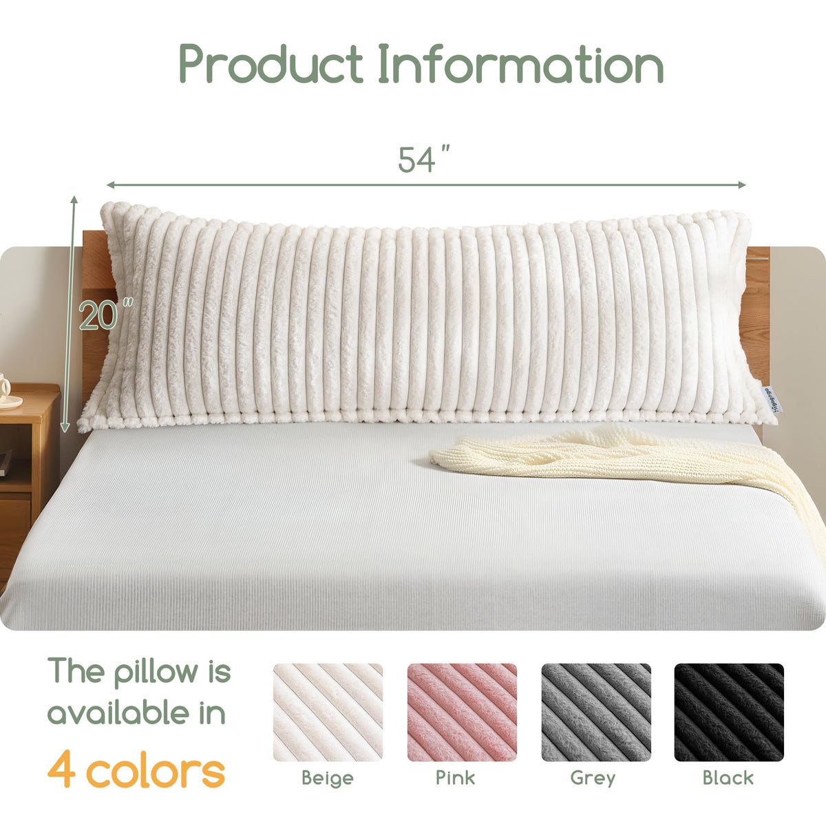 HIGOGOGO memory foam body pillow removable cover with hidden zipper for easy cleaning