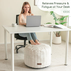 HIGOGOGO beige pouf fits living room décor and seating options.