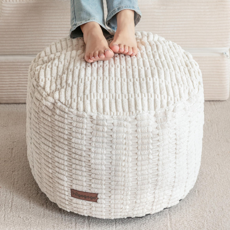 HIGOGOGO pouf ottoman plush cover close-up for cozy foot comfort.