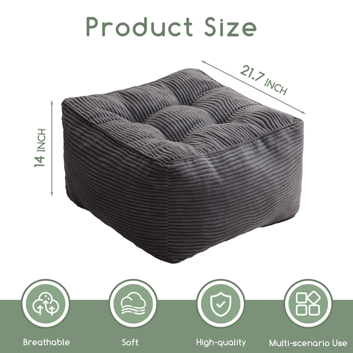 HIGOGOGO square pouf shows corduroy texture for durable, cozy seating.