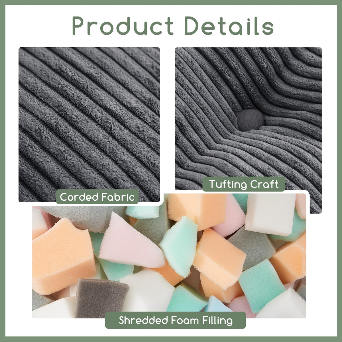 HIGOGOGO dark grey square pouf complements modern living spaces.