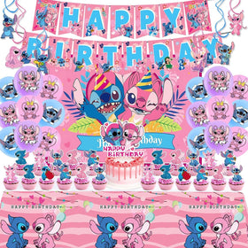 Higyther Stitch banner enhances a vibrant Stitch themed party atmosphere for photos