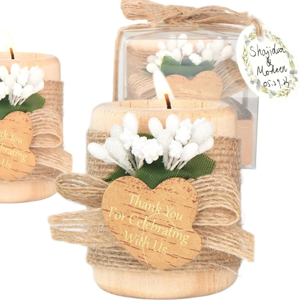 HiHas wooden tealight holder set displayed as a wedding centerpiece.