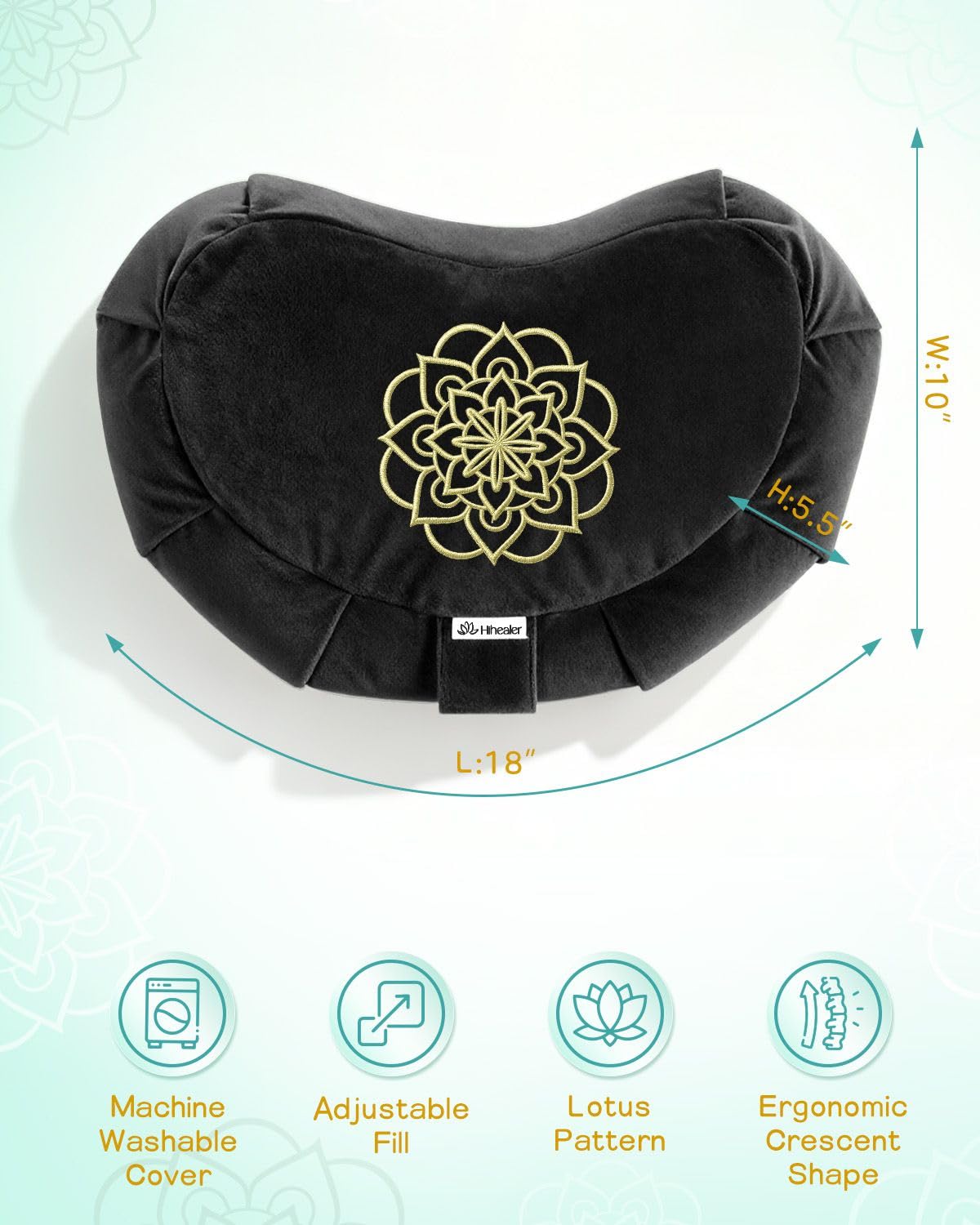 Hihealer cushion placed in a yoga space for meditation and gentle stretching.