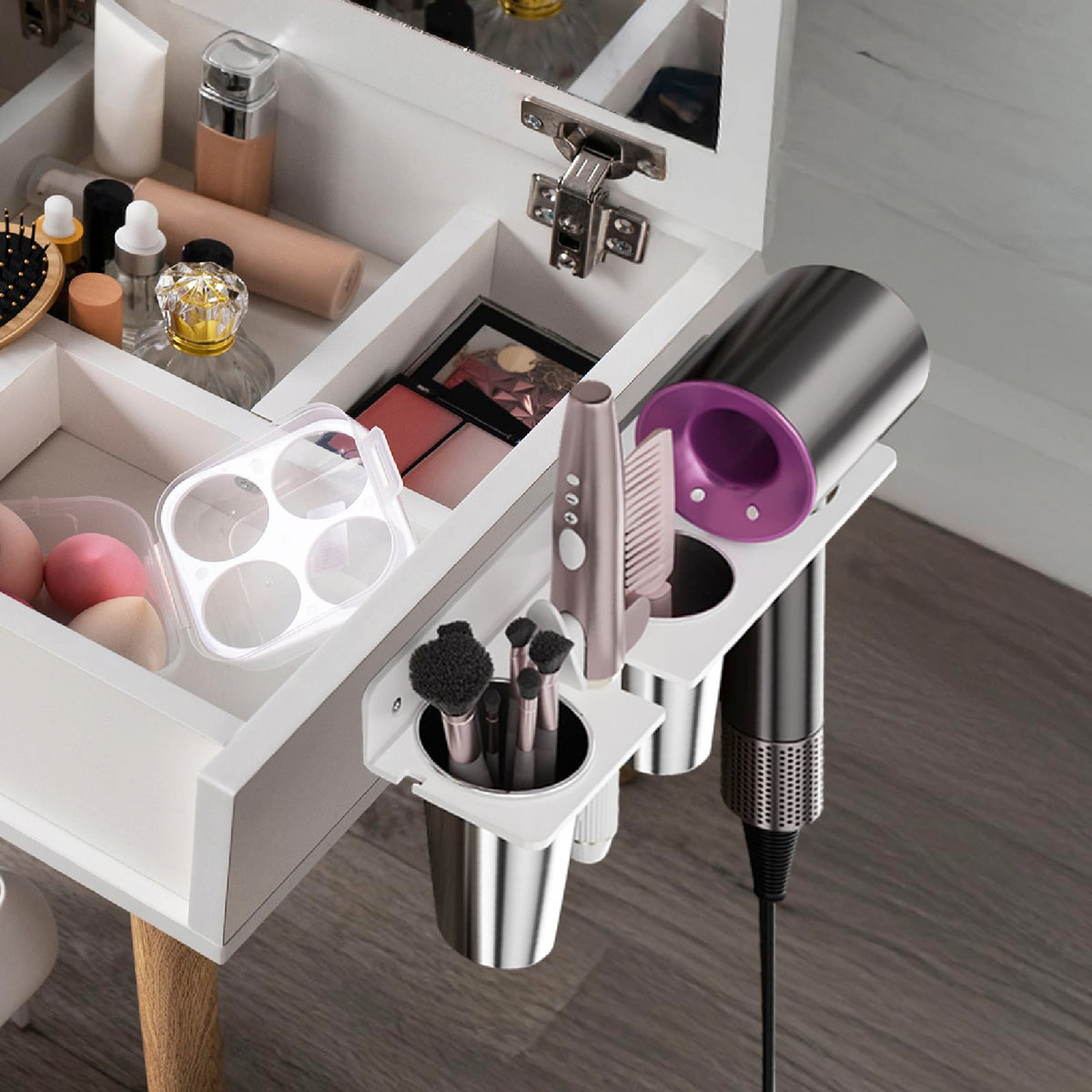 HIIMIEI acrylic and steel cups offer durable, rust-resistant bathroom storage.