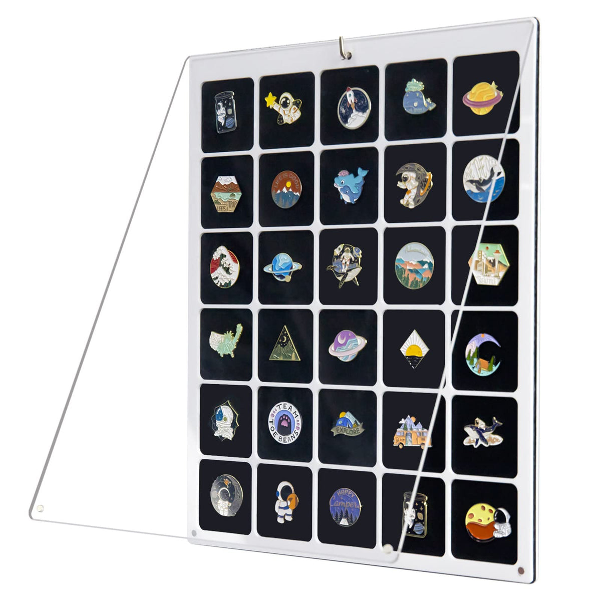 HIIMIEI acrylic pin display front view with clear visibility for enamel pins