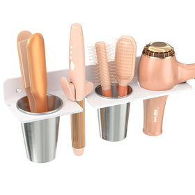 HIIMIEI hair tool organizer wall mount in white acrylic keeps tools neat and accessible.