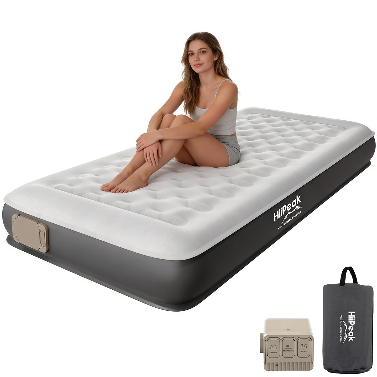 HiiPeak twin air mattress with wireless pump for fast setup