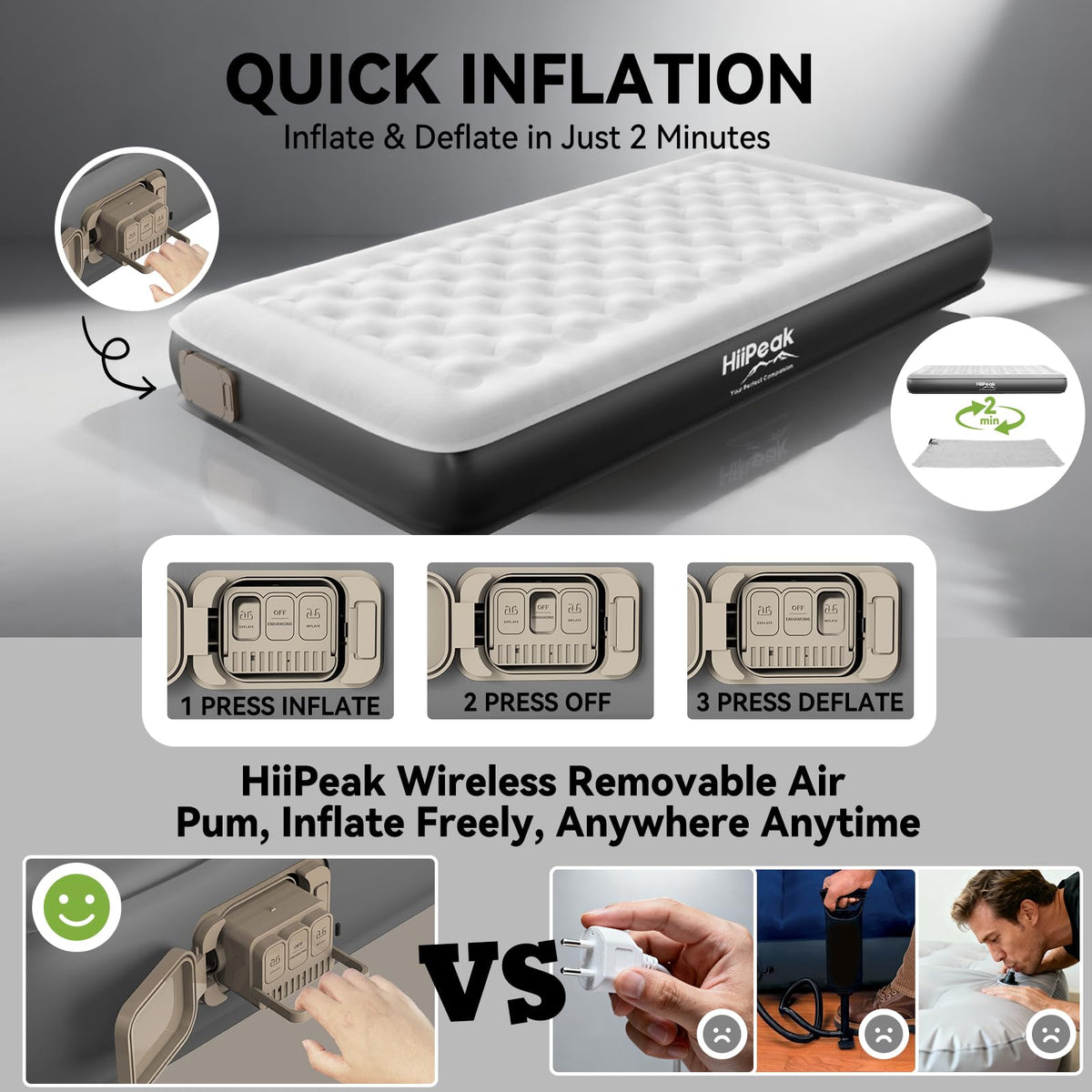 HiiPeak self inflating mattress in under two minutes no outlet needed