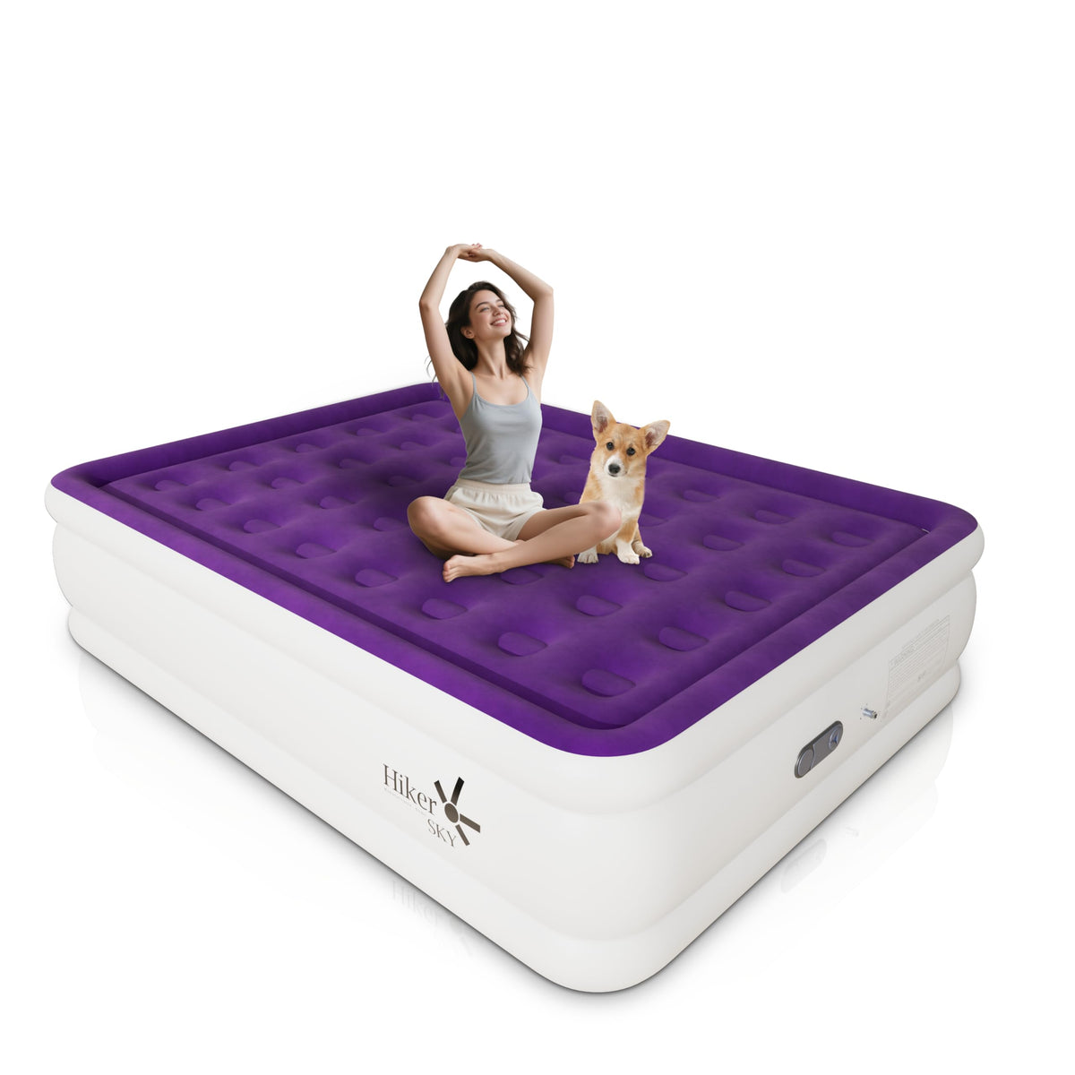 HikerSKY full air mattress with built-in pump, quick inflation for guests.