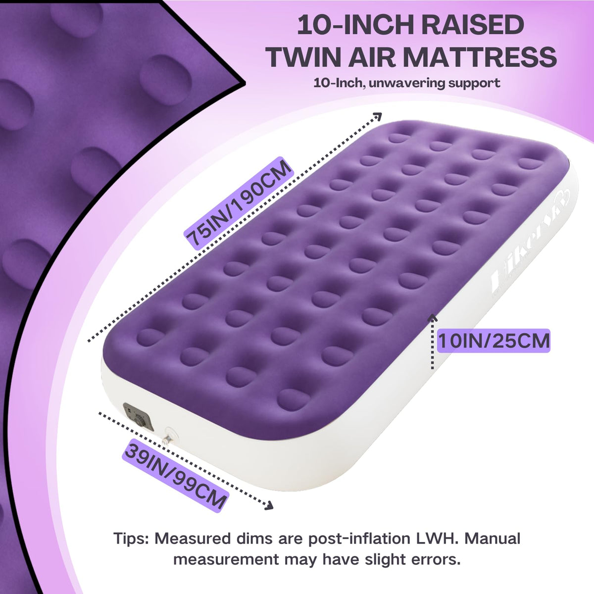 Hikersky twin air mattress built-in pump for quick setup.