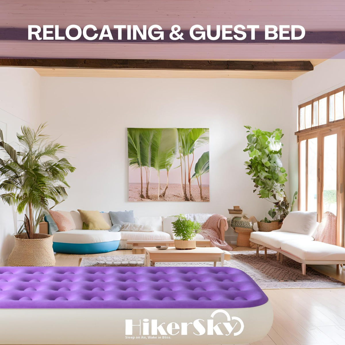 Hikersky twin mattress shown ready for travel and storage.