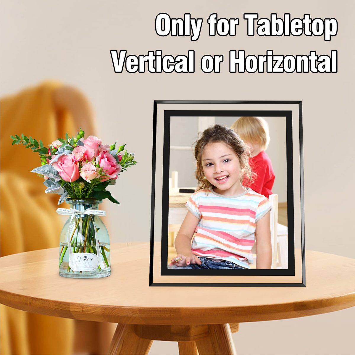 HIKWADERY 8x10 frame back view with sturdy tabletop easel for display
