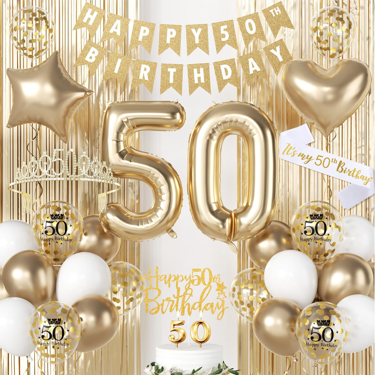HILAVO 50th banner brightens the backdrop with champagne gold for photos