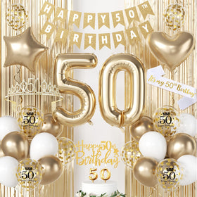 HILAVO 50th banner brightens the backdrop with champagne gold for photos