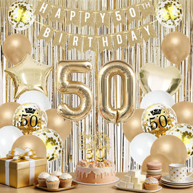 HILAVO gold and white 12-inch balloons unify the palette