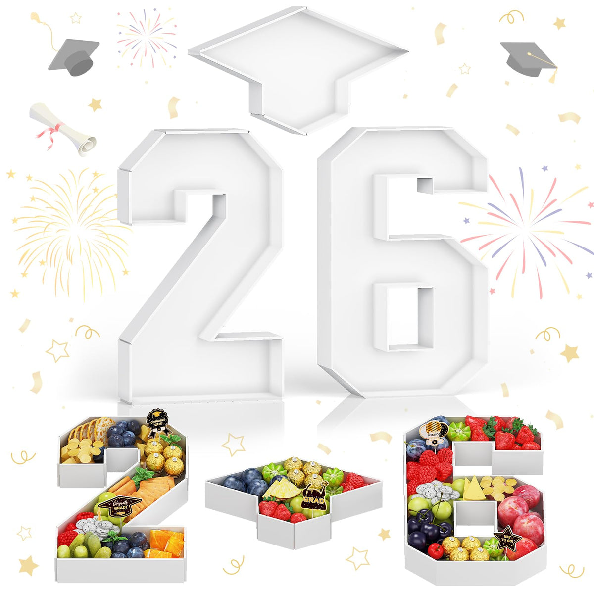 Hilavo 26-charcuterie numbers fillable graduation cap display for party tables