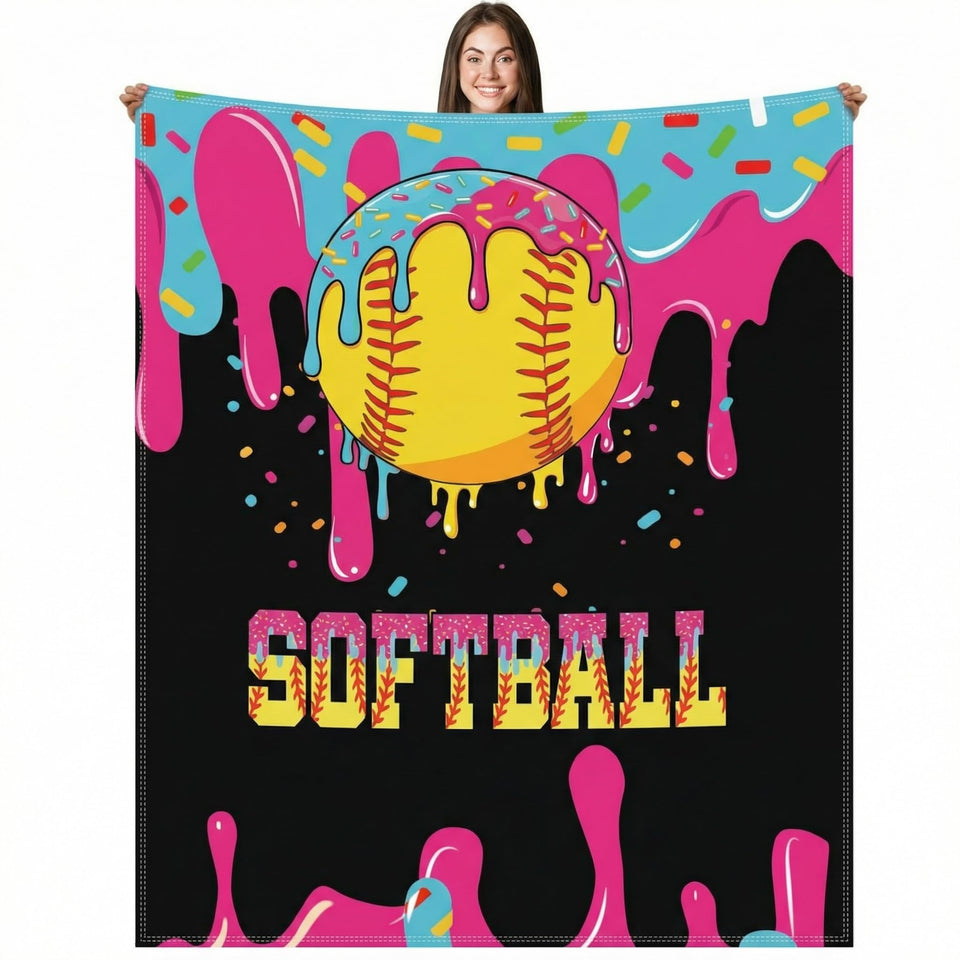 Hillsuren Softball Ice Cream Drip Blanket close-up reveals ultra-soft microfiber texture for cozy warmth
