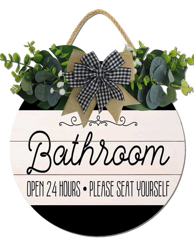 Hilonret rustic round wooden wreath sign with greenery for entryways