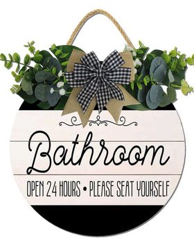 Hilonret rustic round wooden wreath sign with greenery for entryways