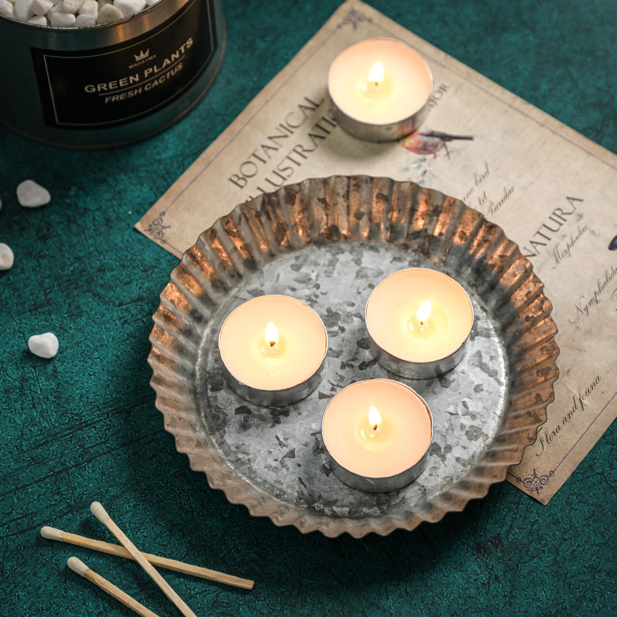 Hilumida unscented tea lights 200-pack in holder demonstrate easy table ambiance.