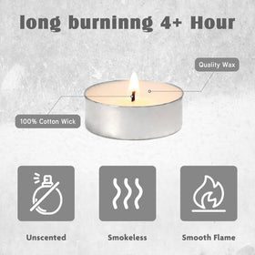 Hilumida unscented tea lights 200-pack on wedding table create warm glow.