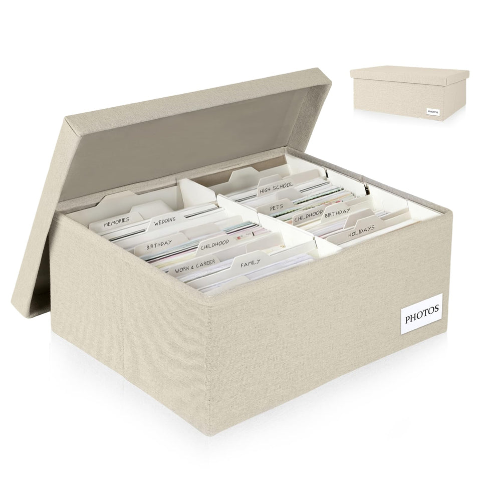 Himake decorative photo storage box with lid keeps memories neatly contained and dust-free.