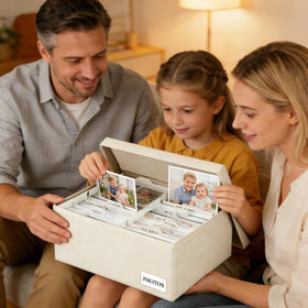 Himake linen photo box with eight dividers for 8x10 prints