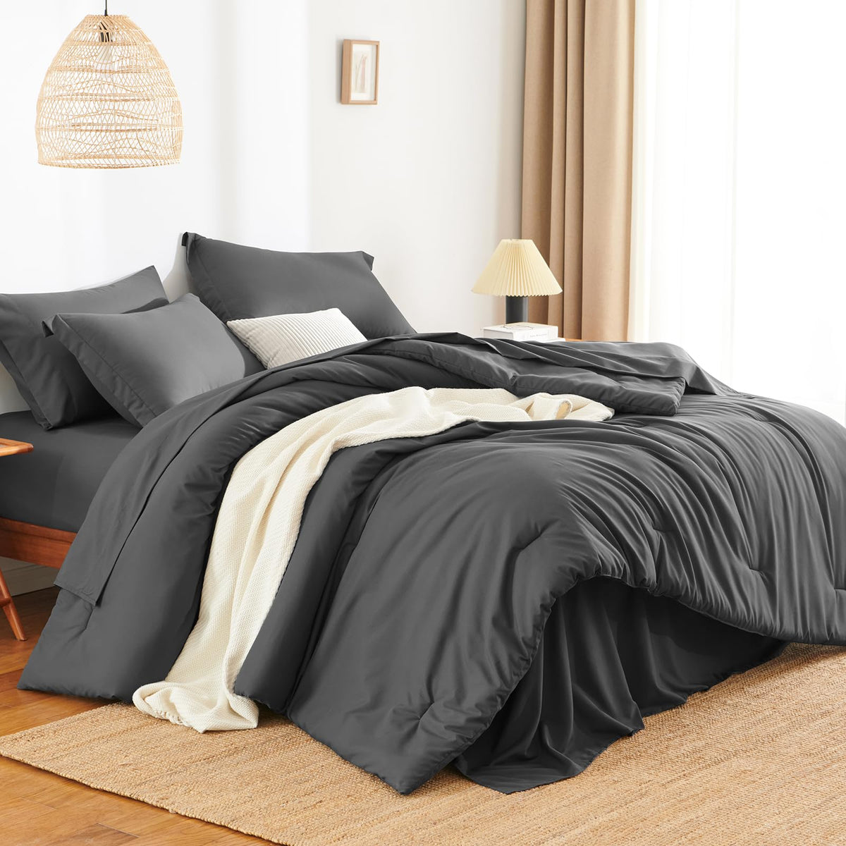 HIMEET dark grey solid fabric for timeless bedding style
