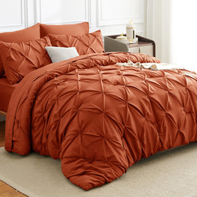 HIMEET Pintuck Bed in a Bag comforter in burnt orange for cozy, modern style