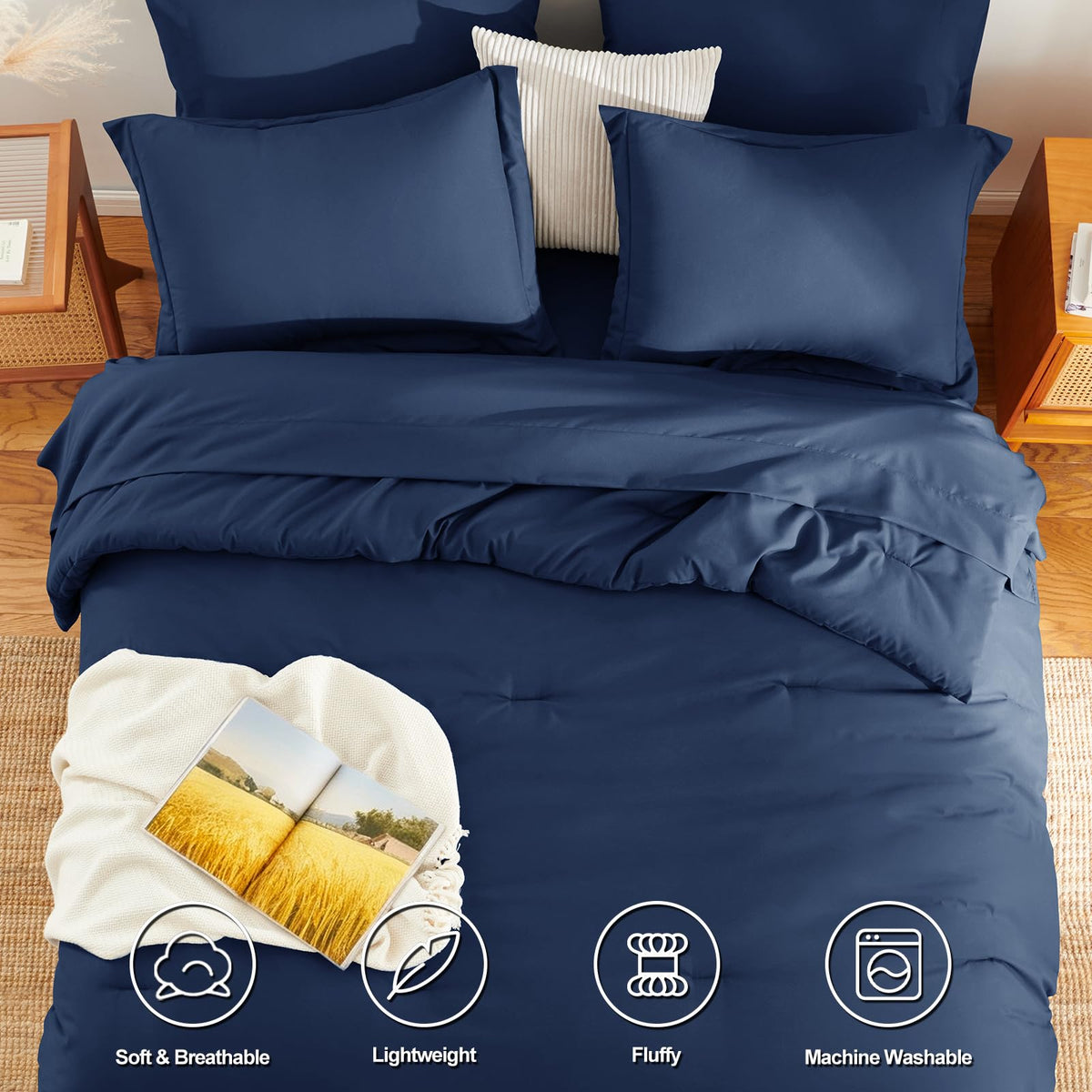 HIMEET comforter fabric texture close-up reveals plush microfiber for breathable comfort