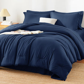 HIMEET Queen Comforter Set bundle in navy for year-round warmth and style