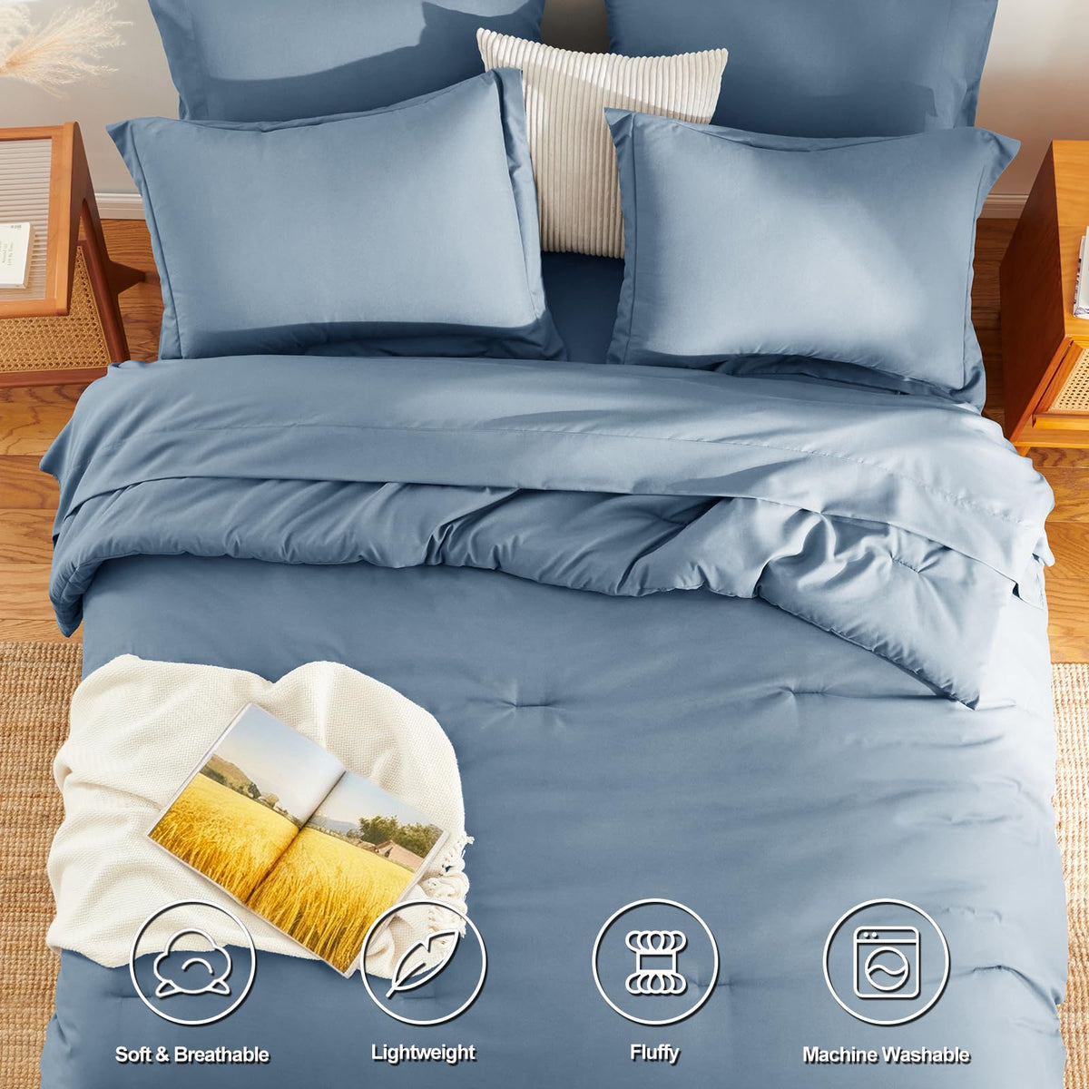 HIMEET microfiber close-up showing soft fabric and plush down-alternative filling