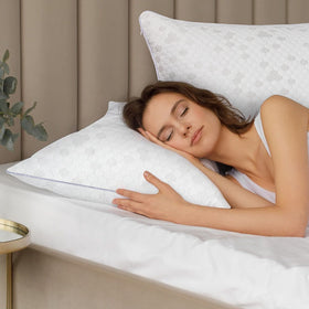 HIMOON pillow care guide image highlights machine-washable design.