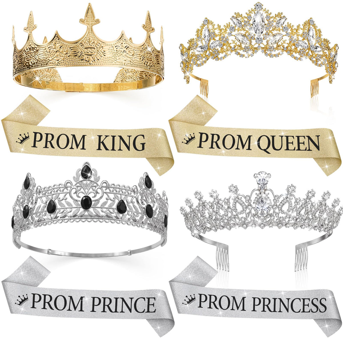 Hinly prom king crown with rhinestones for a regal look.