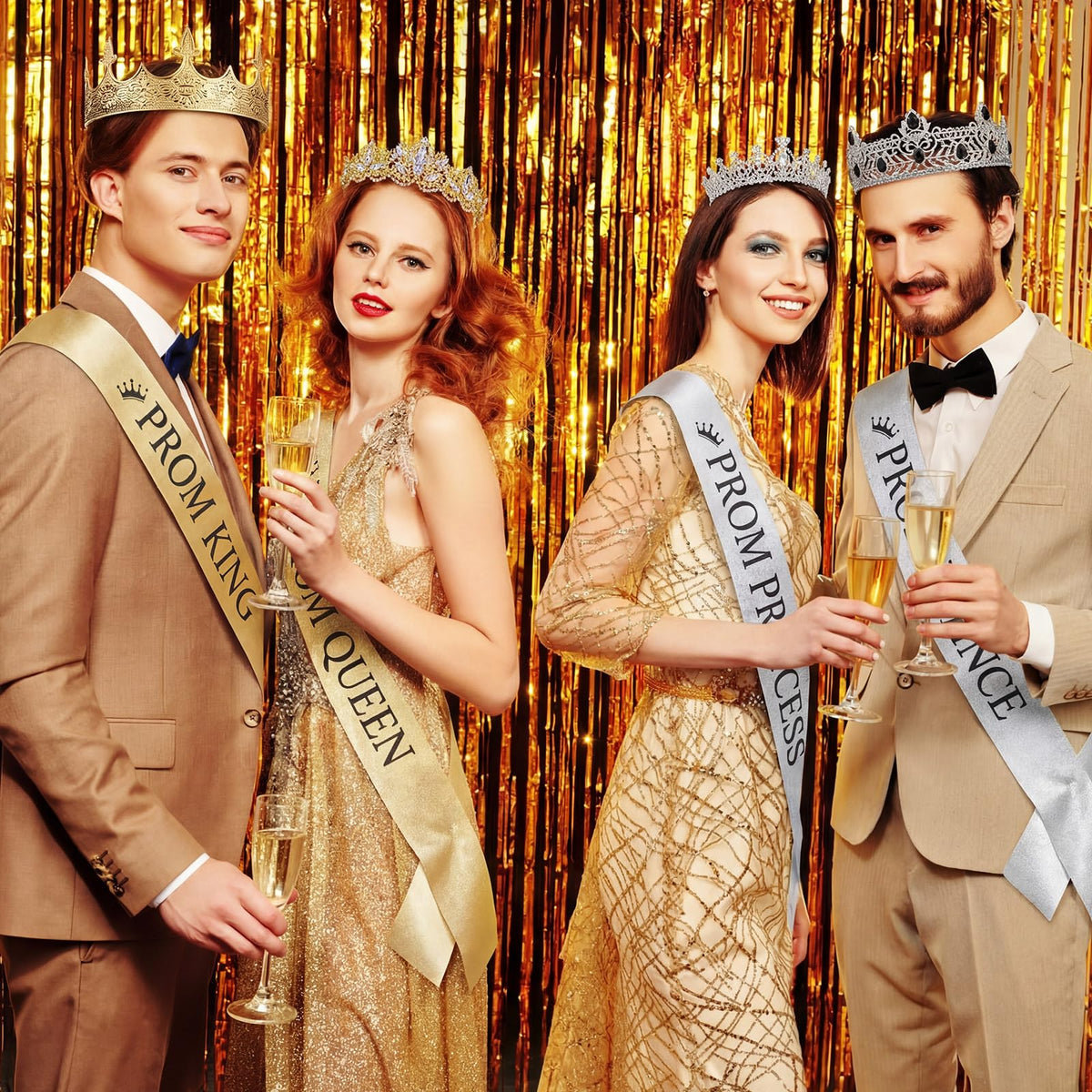 Hinly princes and princess satin sash completes coordinated royal wear.