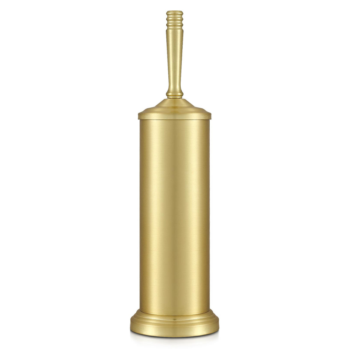Hioflyme gold toilet brush and holder set viewed at an angle for stylish storage in a modern bathroom.
