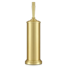 Hioflyme gold toilet brush and holder set viewed at an angle for stylish storage in a modern bathroom.