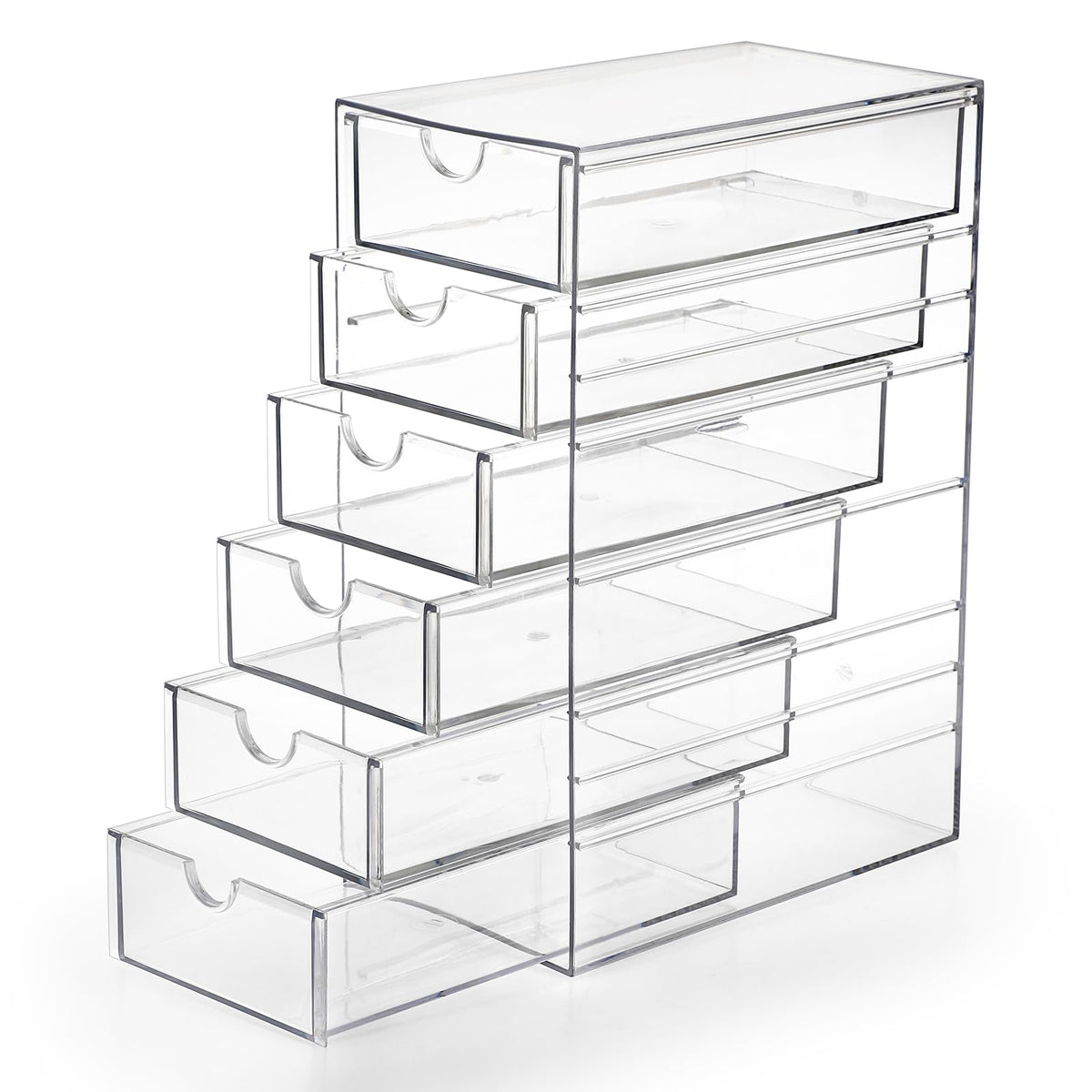 Hipiwe 6-drawer clear desktop organizer front view for quick access.