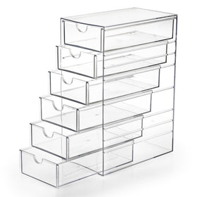 Hipiwe 6-drawer clear desktop organizer front view for quick access.