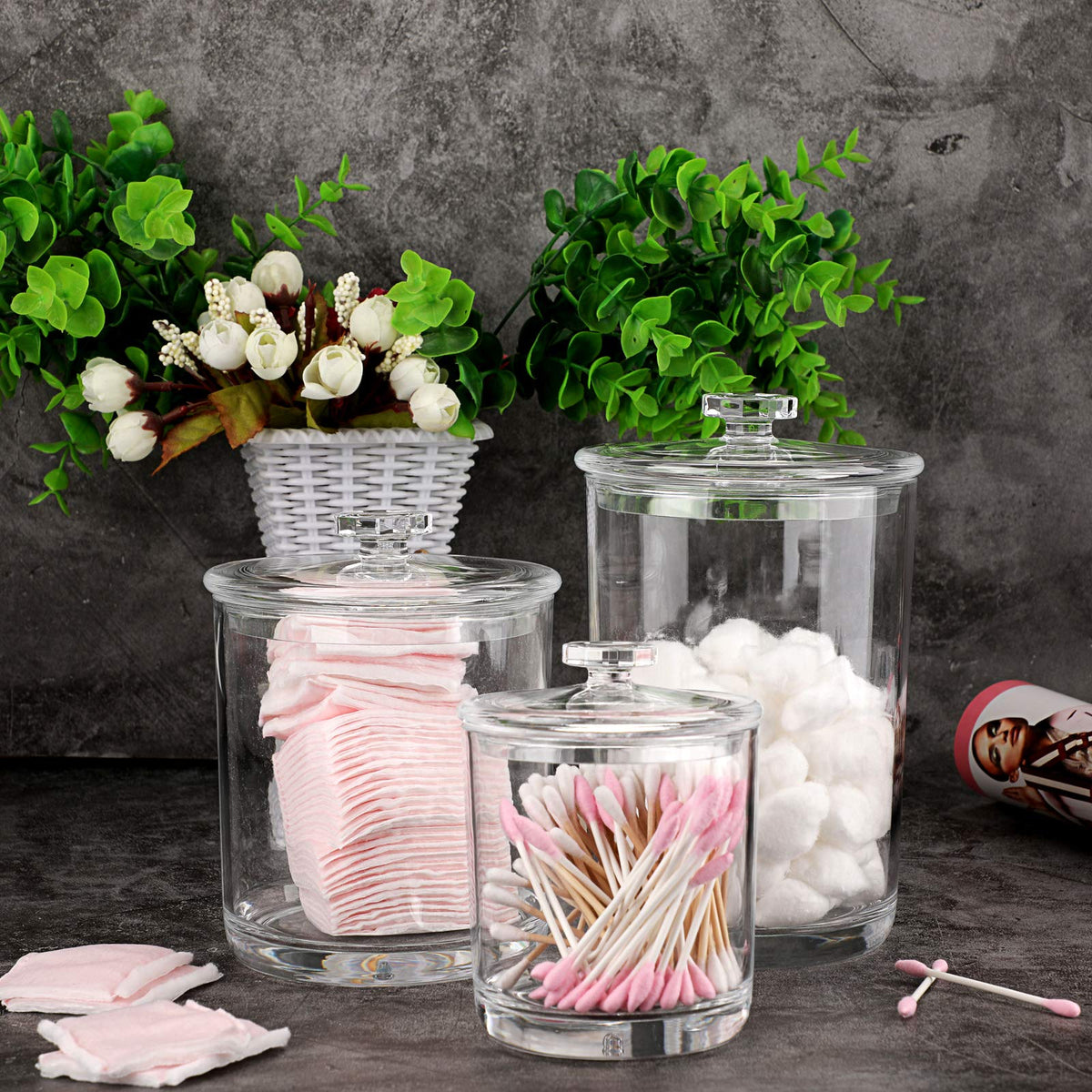 Hipiwe 30oz apothecary jar interior view, crystal-clear contents at a glance.
