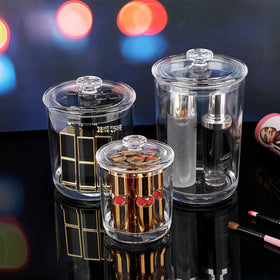 Hipiwe clear acrylic jars on countertop for versatile organization.